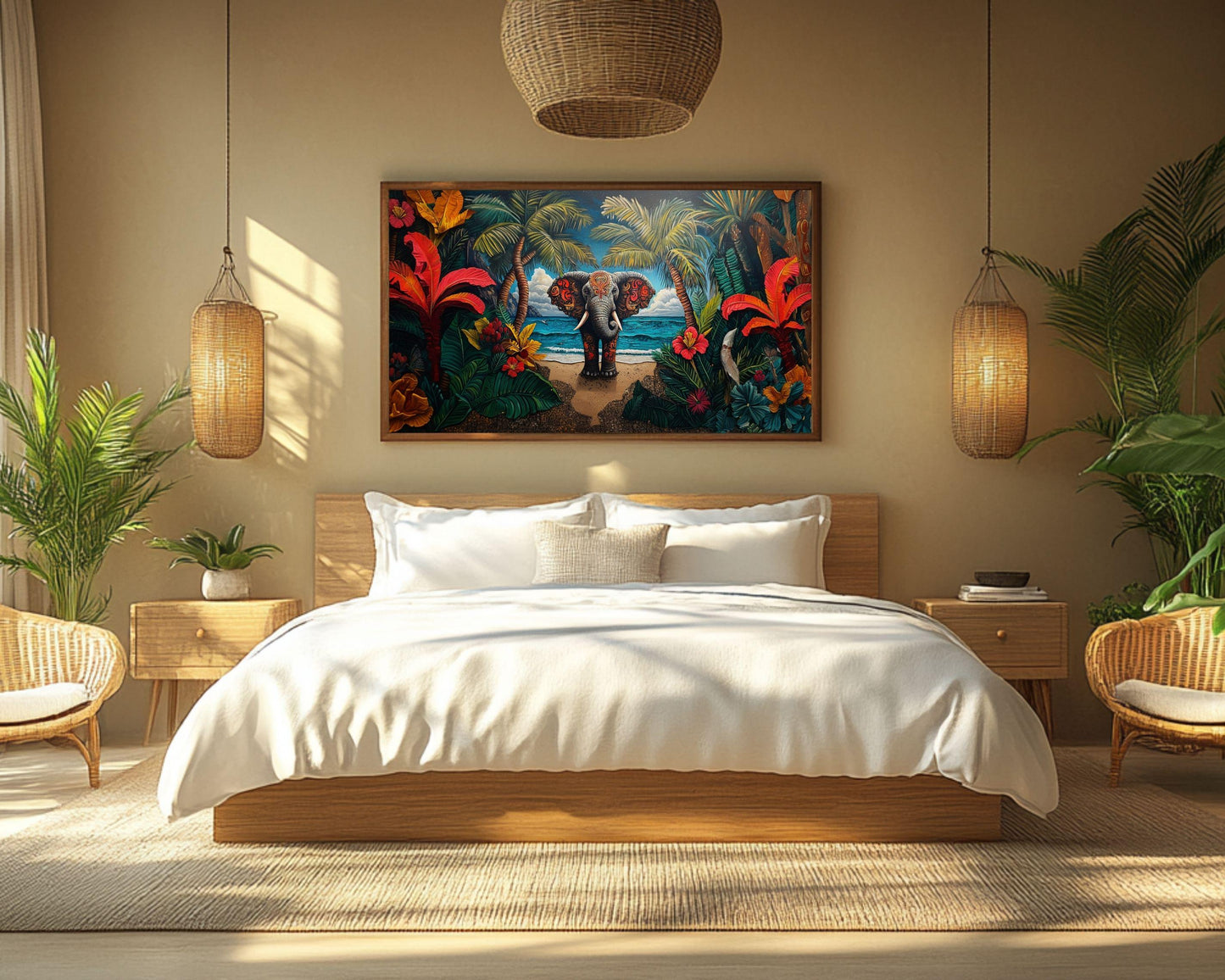 Tropical Elephant Canvas Art - Exotic Wall Decor for Living Room or Office