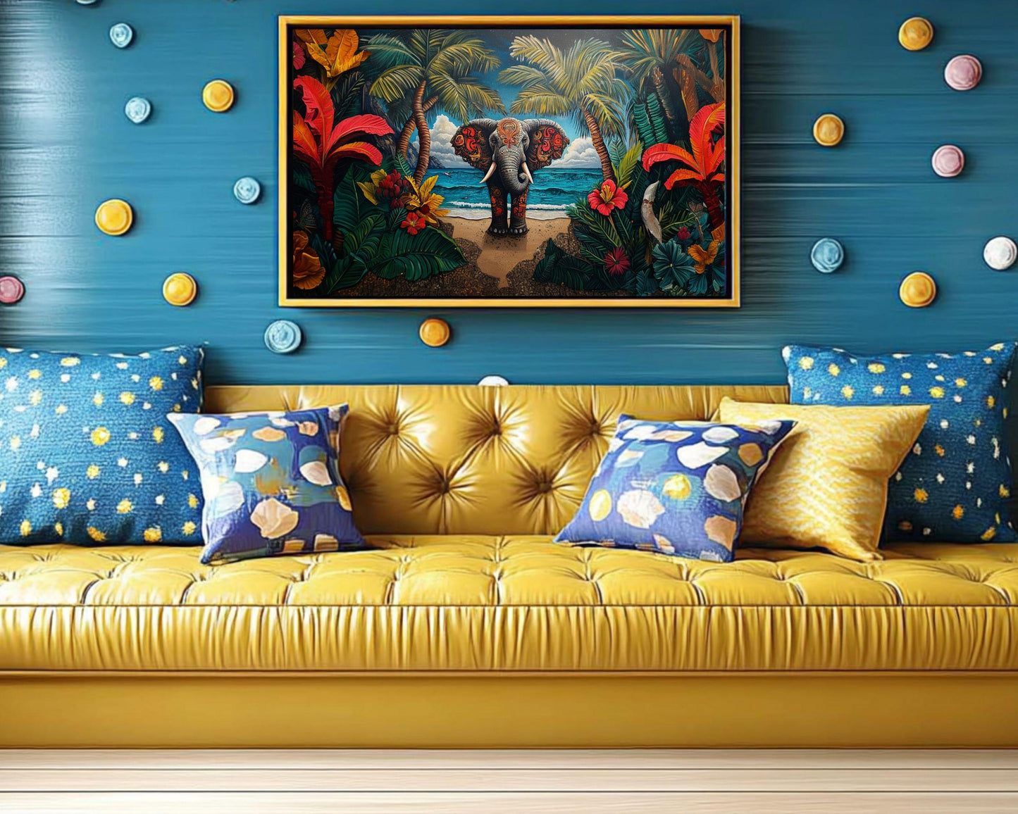 Tropical Elephant Canvas Art - Exotic Wall Decor for Living Room or Office