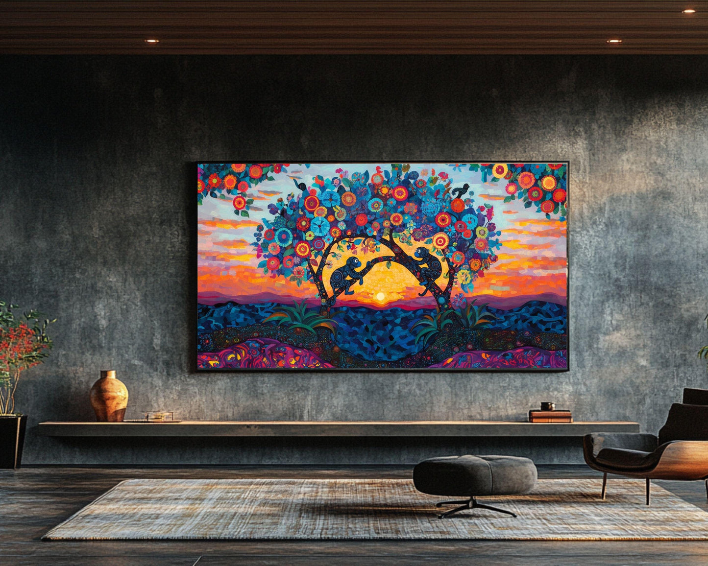 Sunset Monkeys Canvas Art - Vibrant Nature Wall Decor for Living Room or Kids' Room