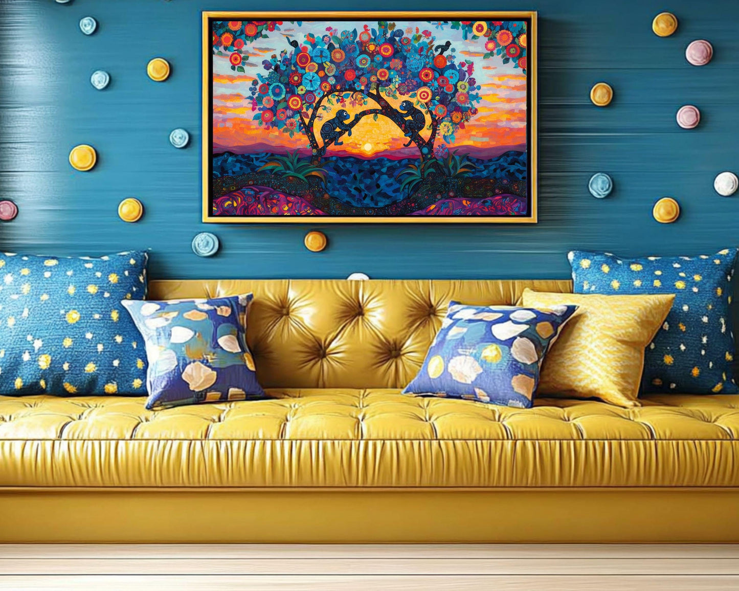 Sunset Monkeys Canvas Art - Vibrant Nature Wall Decor for Living Room or Kids' Room