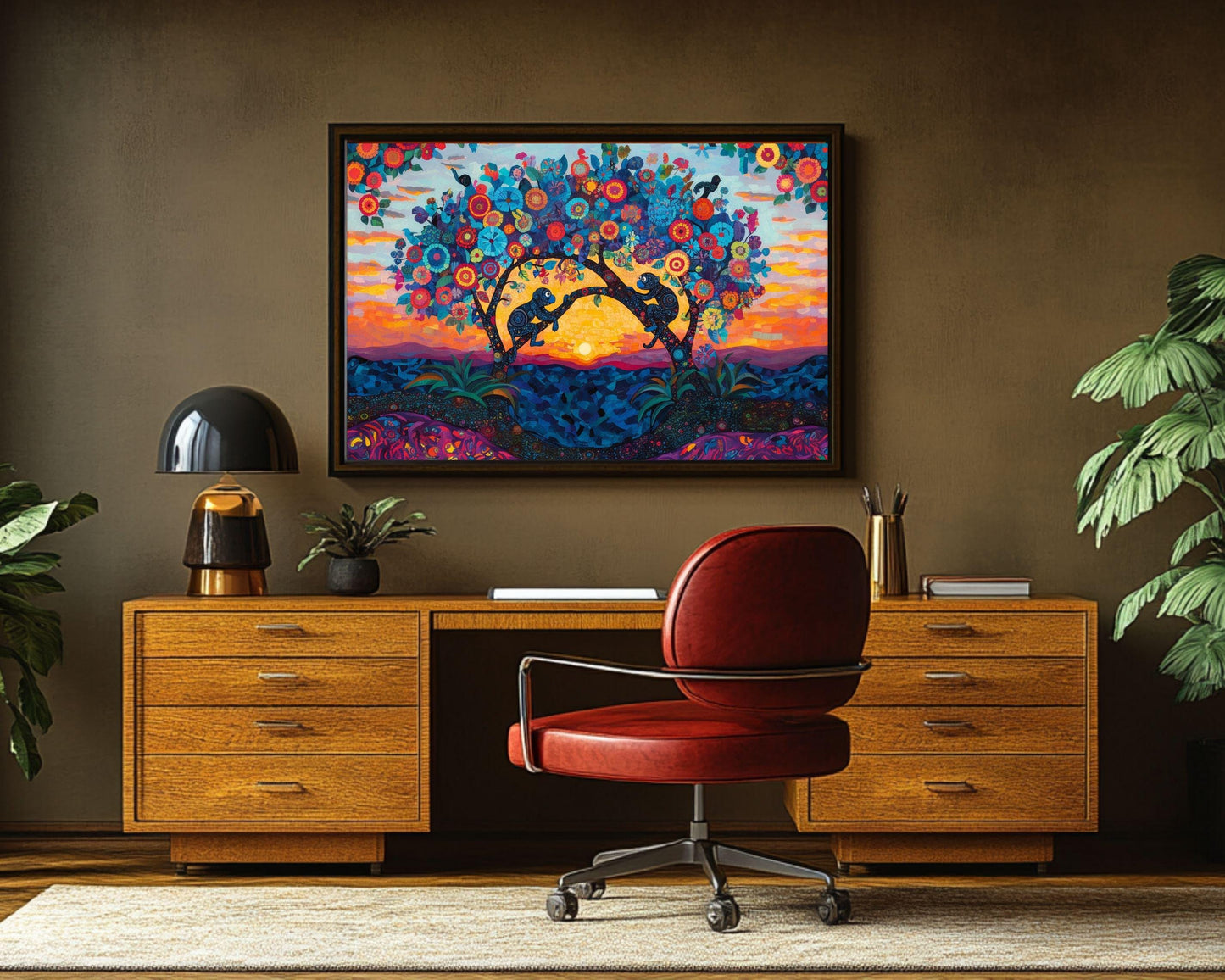 Sunset Monkeys Canvas Art - Vibrant Nature Wall Decor for Living Room or Kids' Room