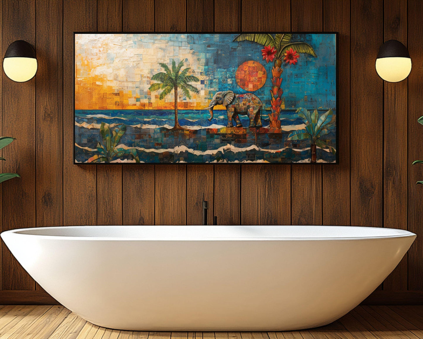 Tropical Beach Elephant Canvas Art - Vibrant Coastal Wall Decor for Living Room