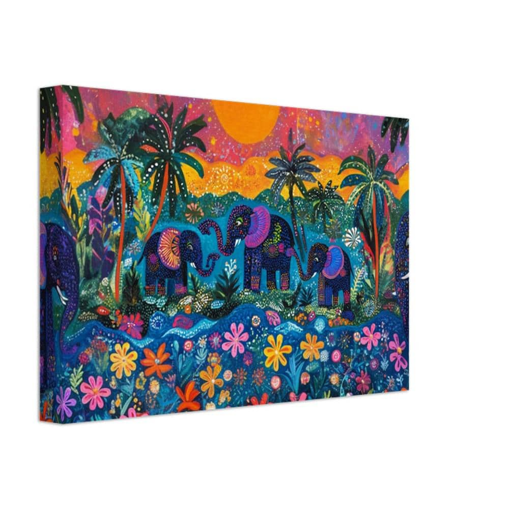 Colorful Elephant Canvas Print - Vibrant Haitian Folk Art Decor