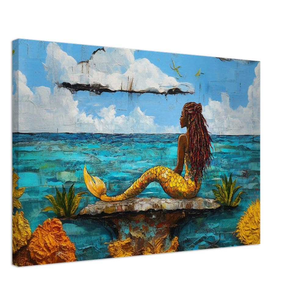 Rastafarian Mermaid Black Caribbean wall art canvas print by MoomZee Artwork