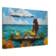 Rastafarian Mermaid Black Caribbean wall art canvas print by MoomZee Artwork