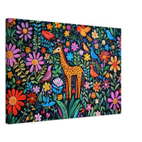 Vibrant giraffe design in Haitian folk art style, perfect for african american wall art enthusiasts.