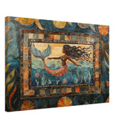 Ocean mermaid black art canvas showcasing vibrant colors, perfect as stunning African American wall art.