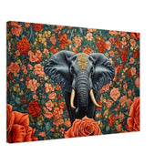 African American wall art featuring a striking black canvas print of an African elephant surrounded by vibrant floral elements.