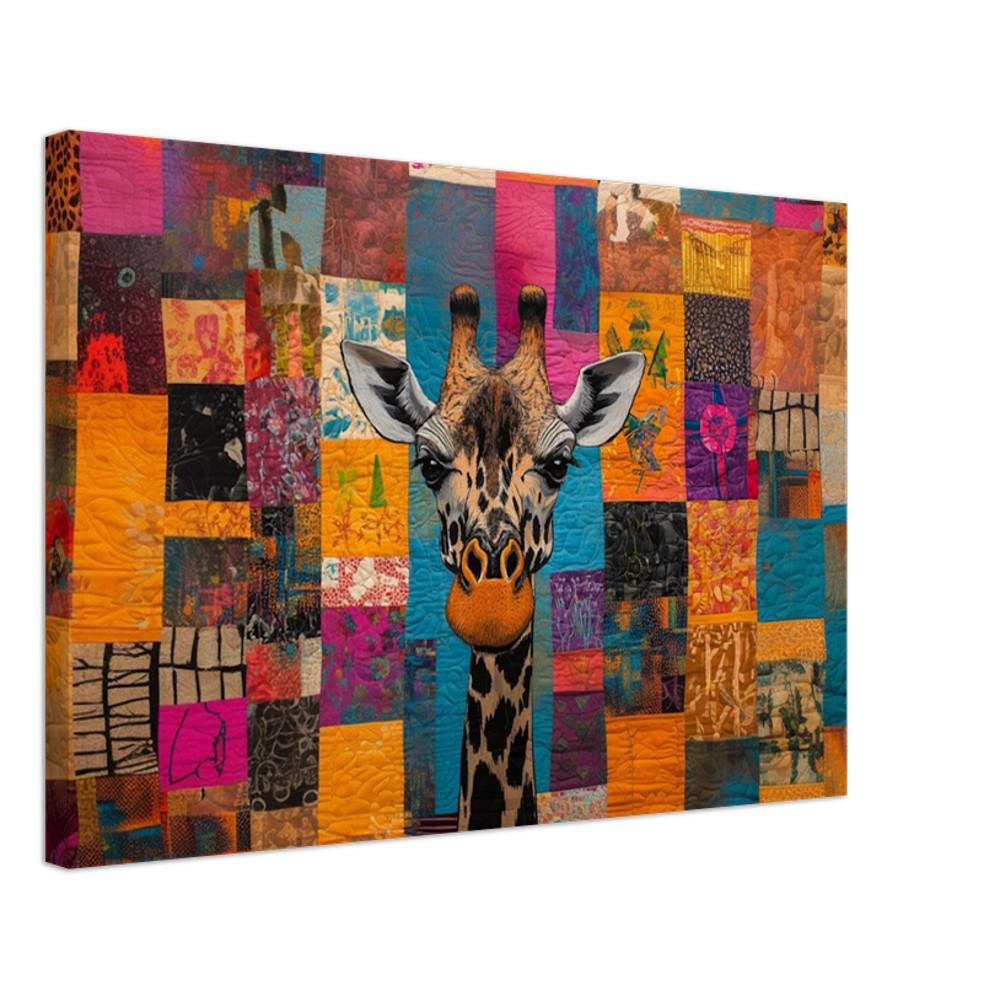 Colorful Giraffe Black African American canvas print by MoomZee Artwork