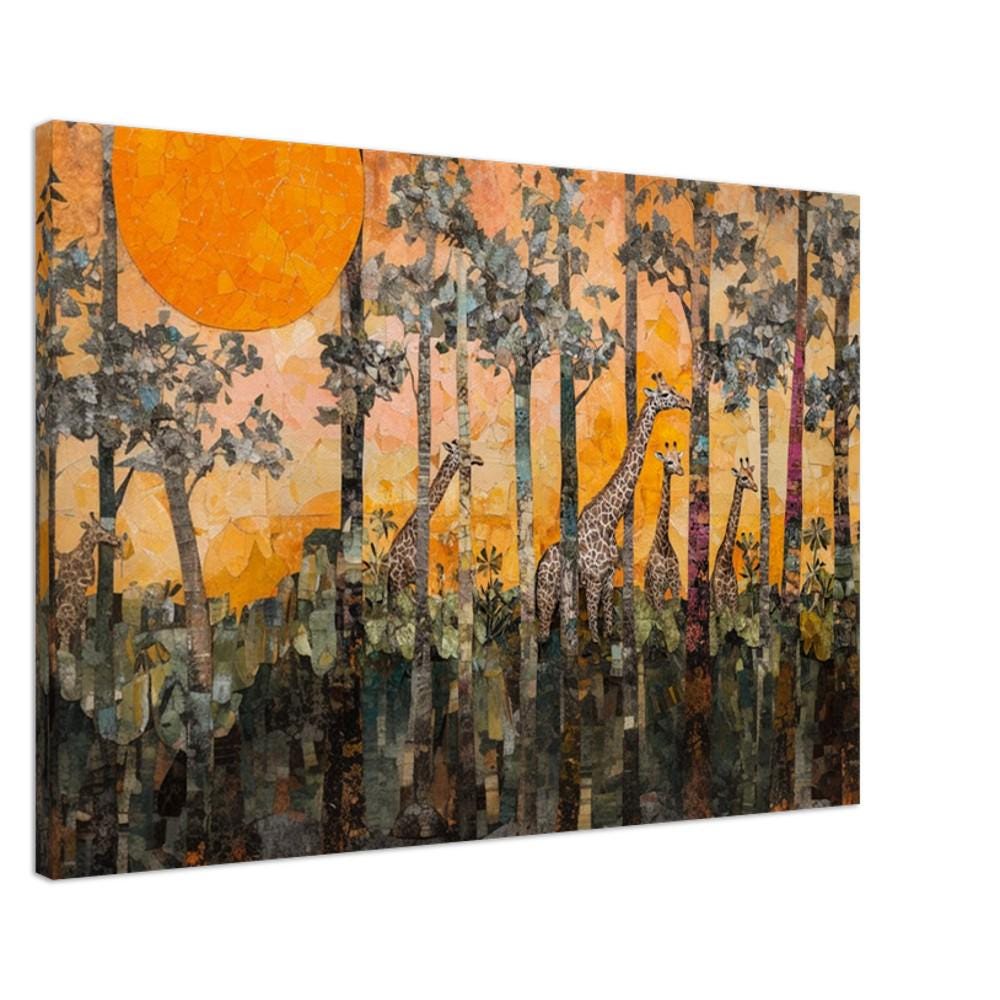 Giraffe Forest Canvas Black Art African American Wall Decor