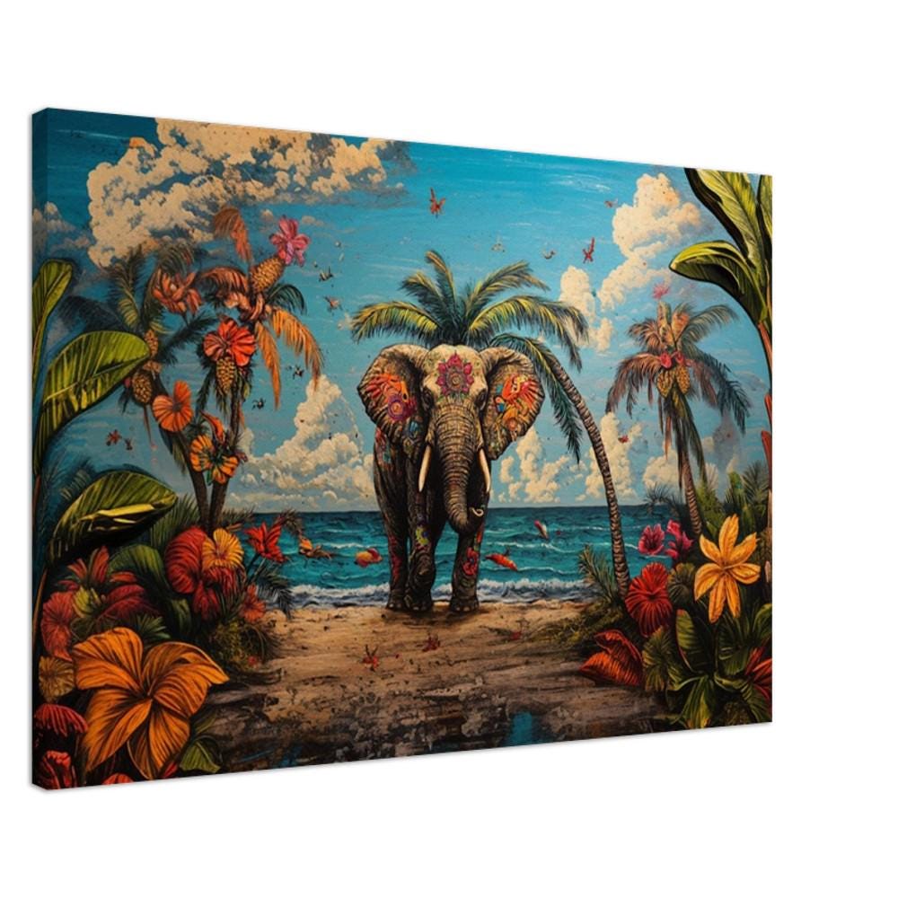 Empowering Caribbean Elephant Art - Unframed Canvas Wall Decor