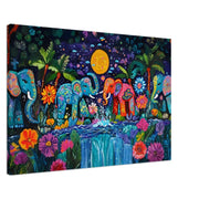 Elephant Jungle Family canvas art featuring vibrant colors, a serene depiction, perfect as African American wall art.