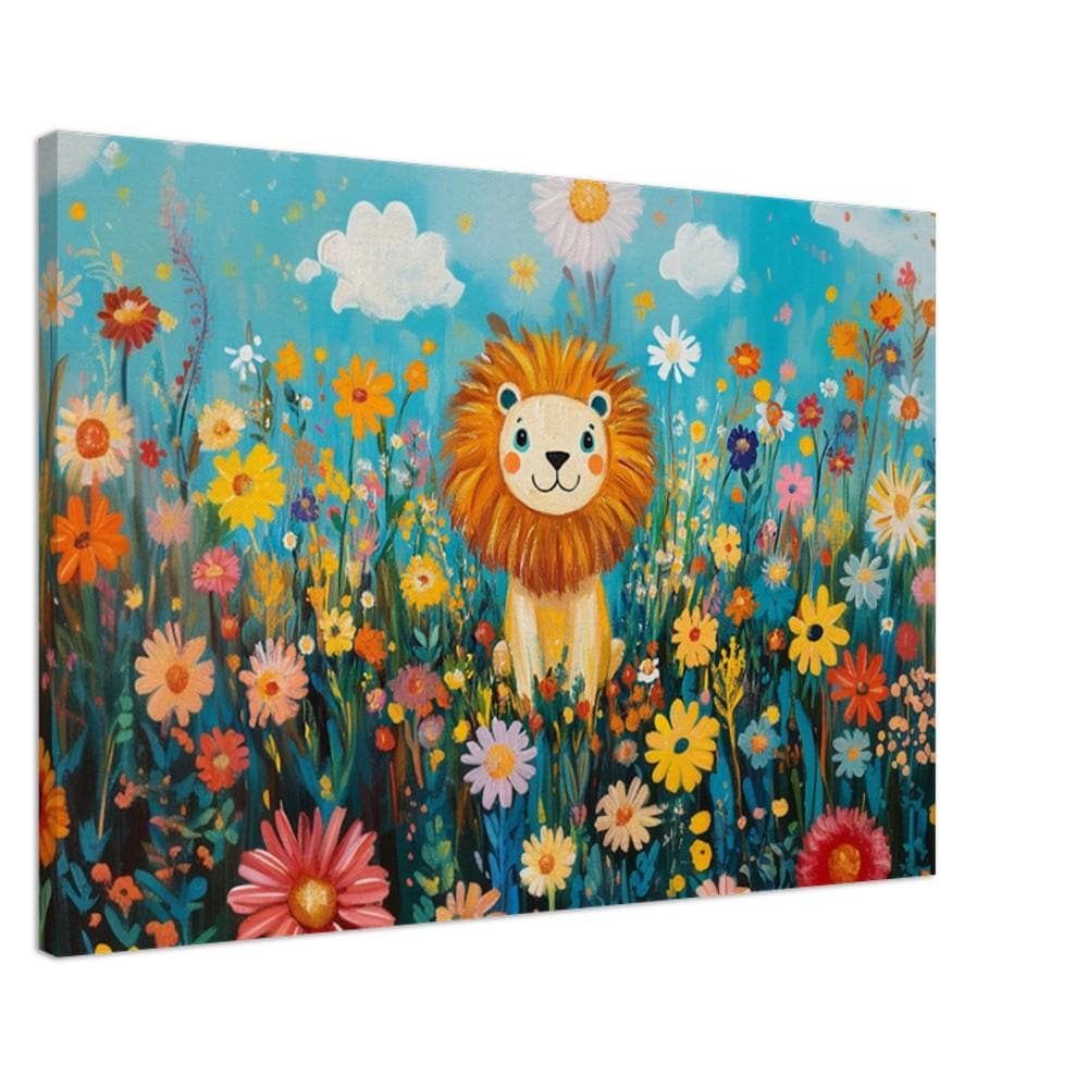 Cheerful Lion for Kids Black children wall art canvas print by MoomZee Artwork