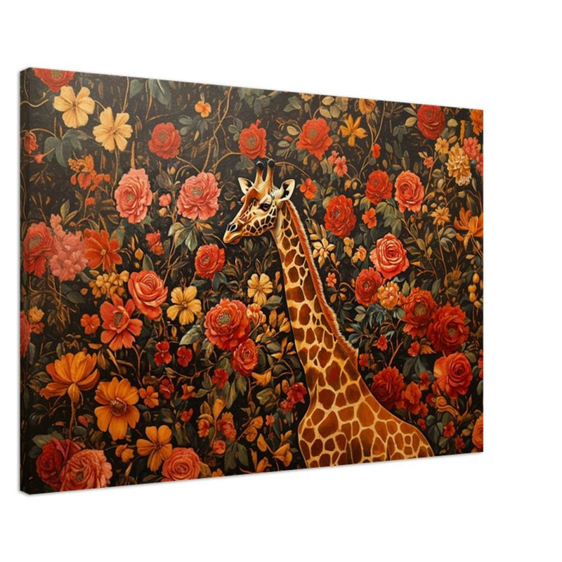 Regal Giraffe Black Wall Art Afrocentric Floral Canvas Print