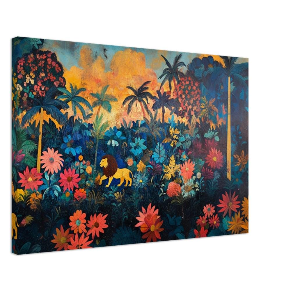 Bold lion canvas art featuring vibrant colors, celebrating black culture as stunning African American wall art.