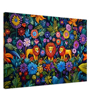Haitian Lion Jungle Art featuring vibrant colors and patterns, perfect as African American wall art for a tropical decor theme.
