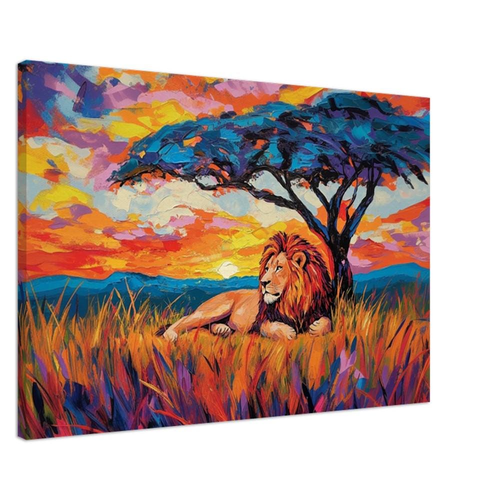 Lion Canvas Print | Vibrant Safari Sunset Art | African Wildlife Decor