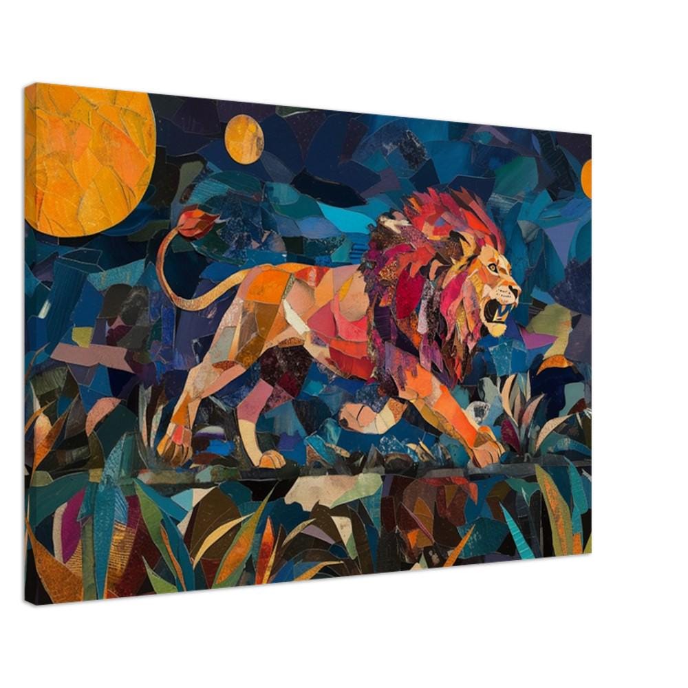 Majestic Lion Canvas Print | African Wildlife Wall Art | Bold Collage Decor