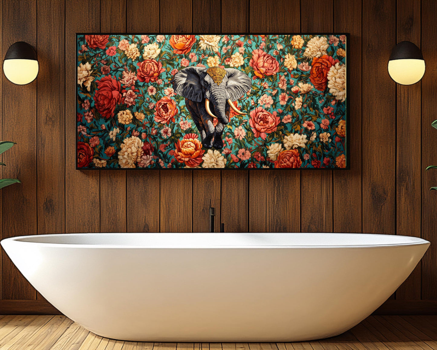 Regal Elephant Canvas Print | Cultural African Wildlife Wall Art | Vibrant Floral Decor