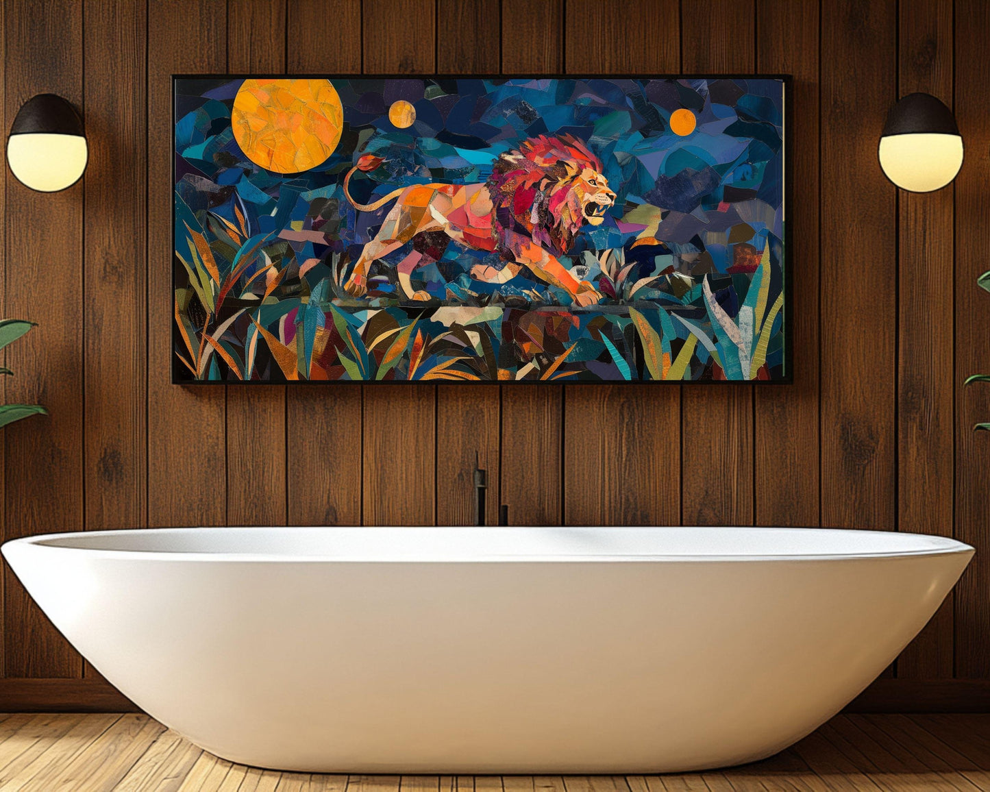 Majestic Lion Canvas Print | African Wildlife Wall Art | Bold Collage Decor