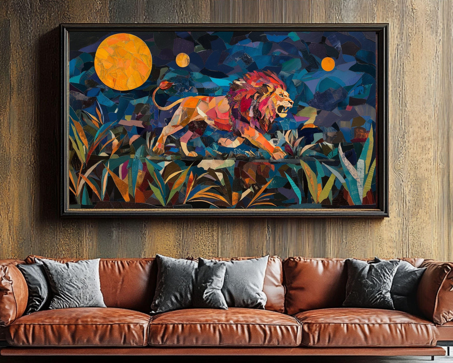 Majestic Lion Canvas Print | African Wildlife Wall Art | Bold Collage Decor