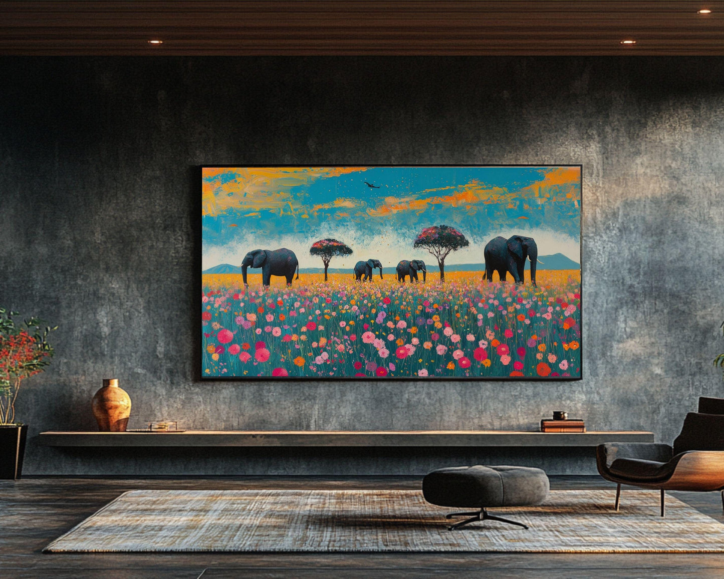 Elephants Canvas Print | African Safari Wall Art | Vibrant Wildlife Decor