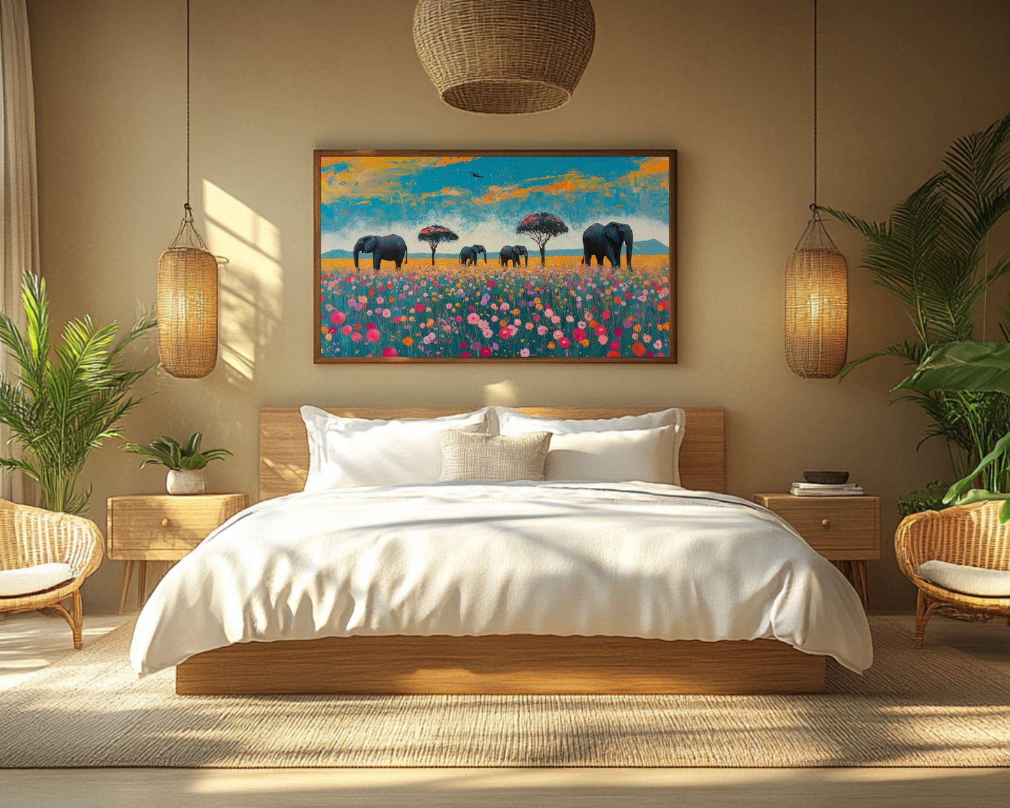 Elephants Canvas Print | African Safari Wall Art | Vibrant Wildlife Decor