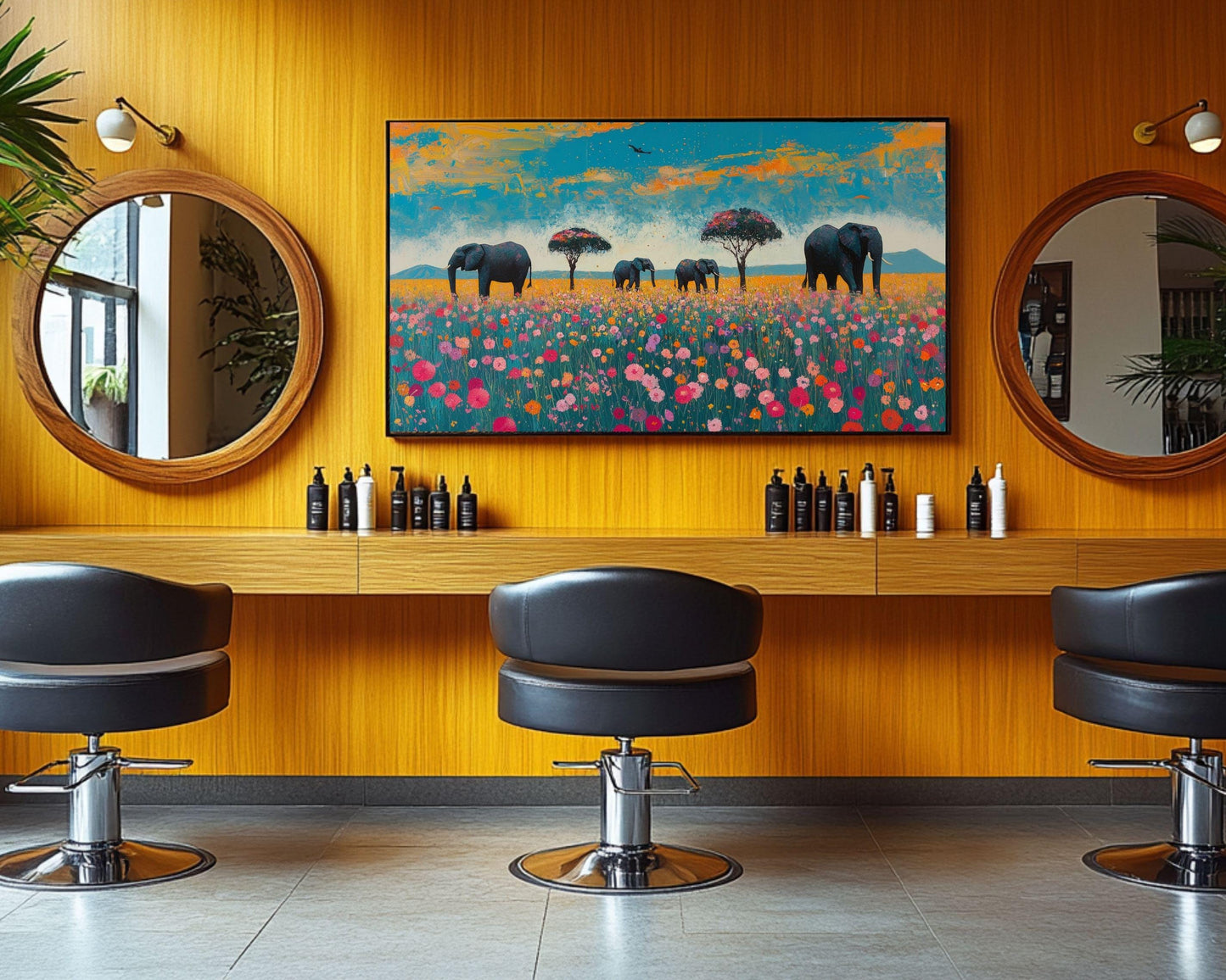 Elephants Canvas Print | African Safari Wall Art | Vibrant Wildlife Decor