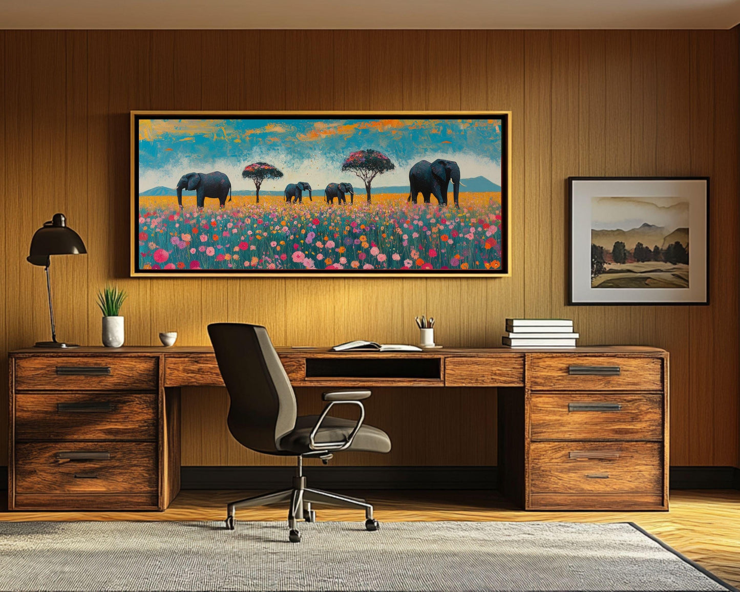 Elephants Canvas Print | African Safari Wall Art | Vibrant Wildlife Decor