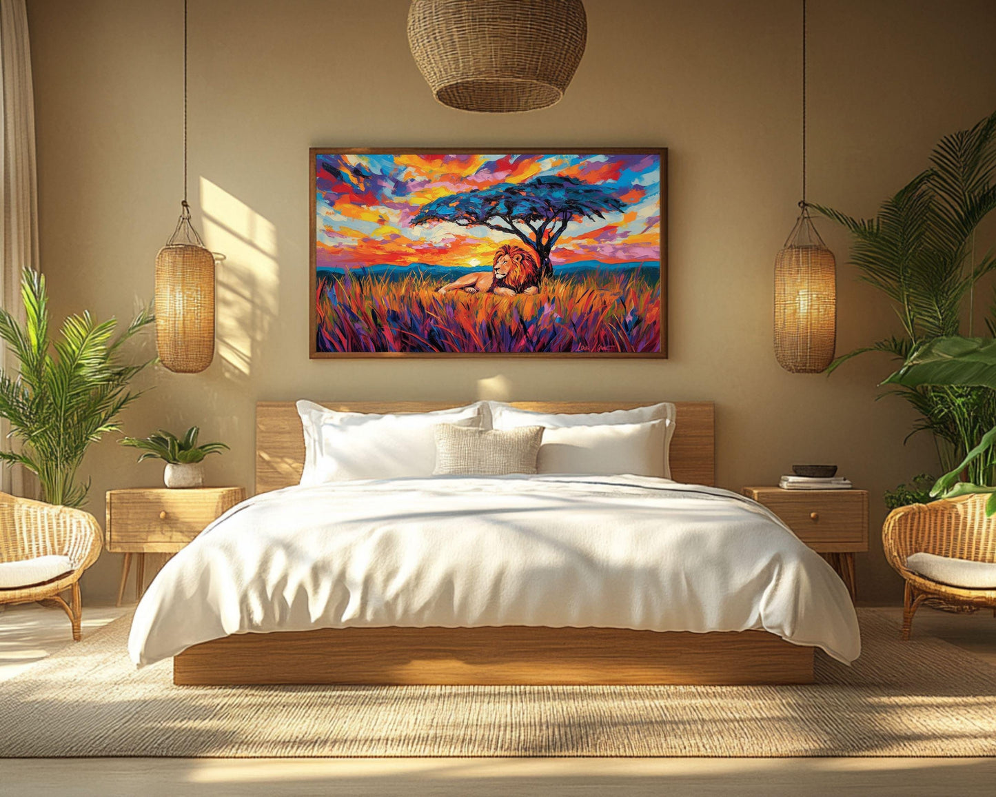 Lion Canvas Print | Vibrant Safari Sunset Art | African Wildlife Decor