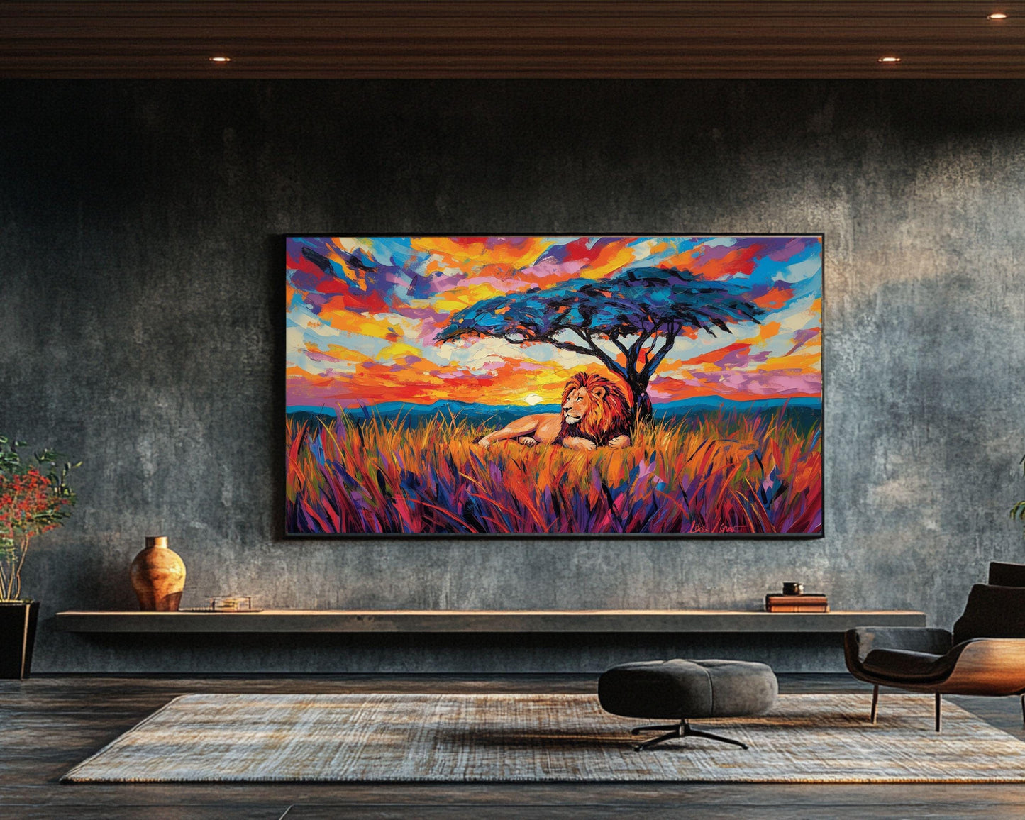 Lion Canvas Print | Vibrant Safari Sunset Art | African Wildlife Decor