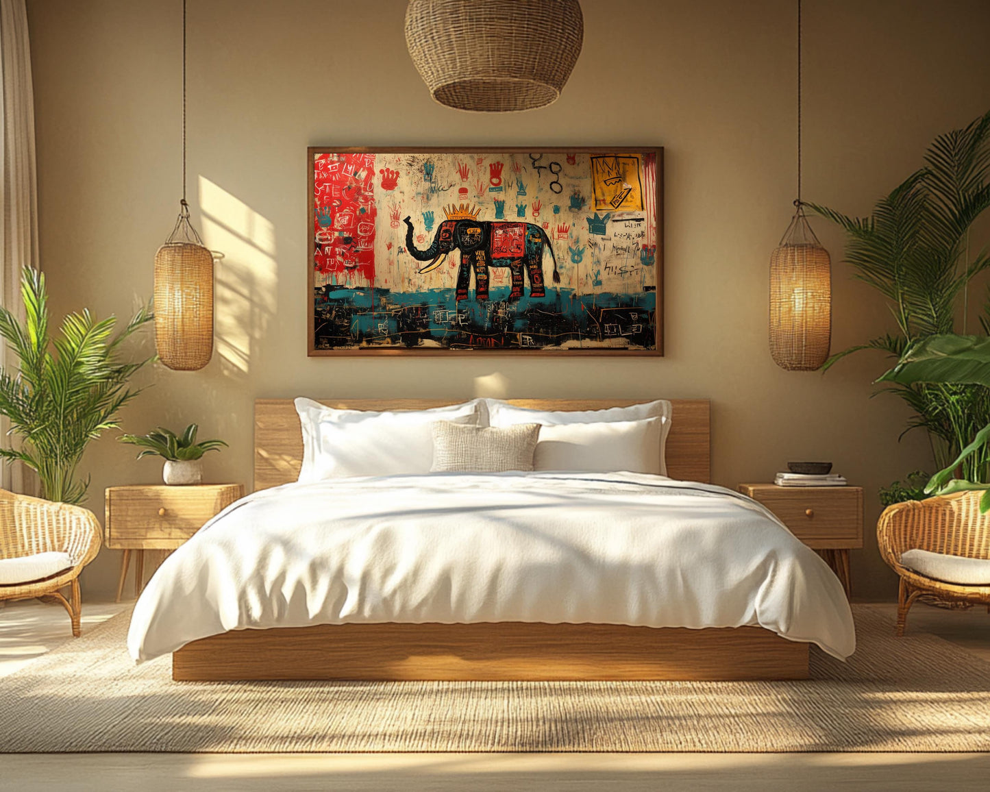 Abstract Elephant Canvas Print | Basquiat-Inspired Wall Art | Bold Cultural Decor