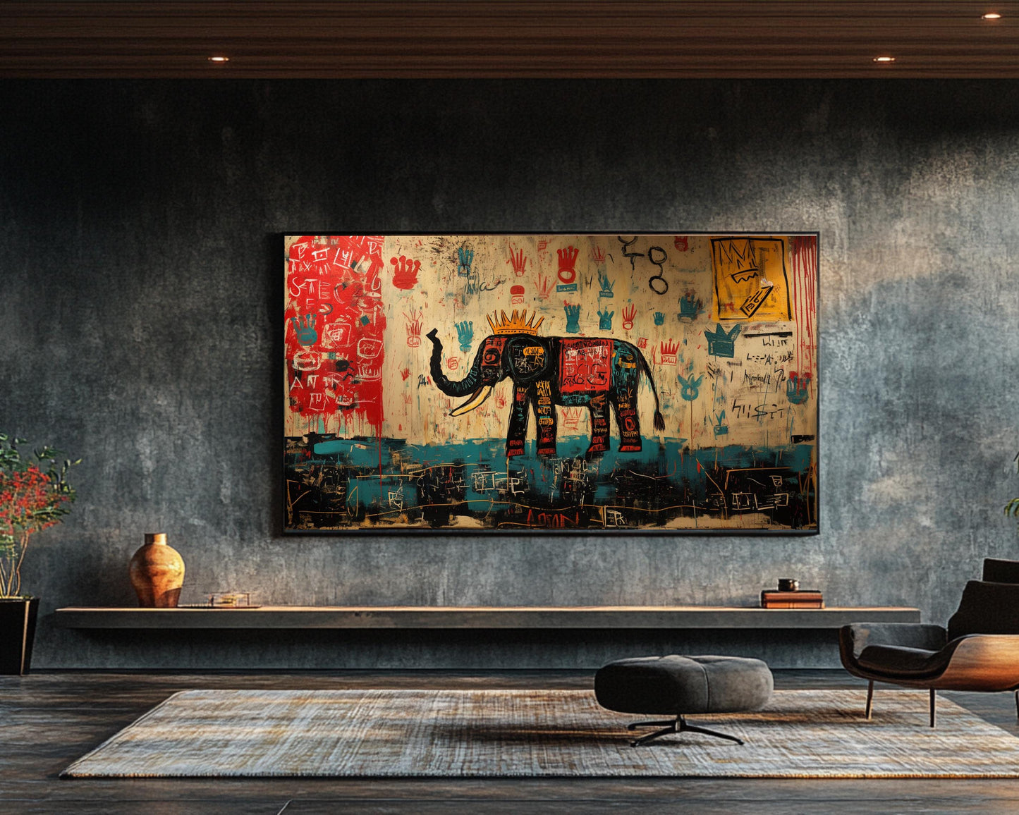 Abstract Elephant Canvas Print | Basquiat-Inspired Wall Art | Bold Cultural Decor