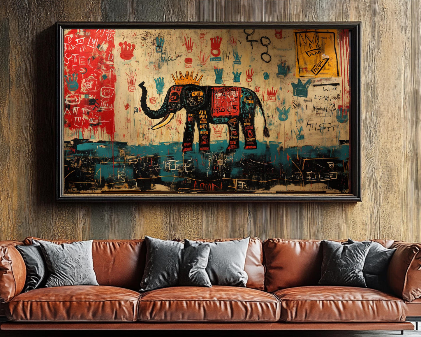 Abstract Elephant Canvas Print | Basquiat-Inspired Wall Art | Bold Cultural Decor