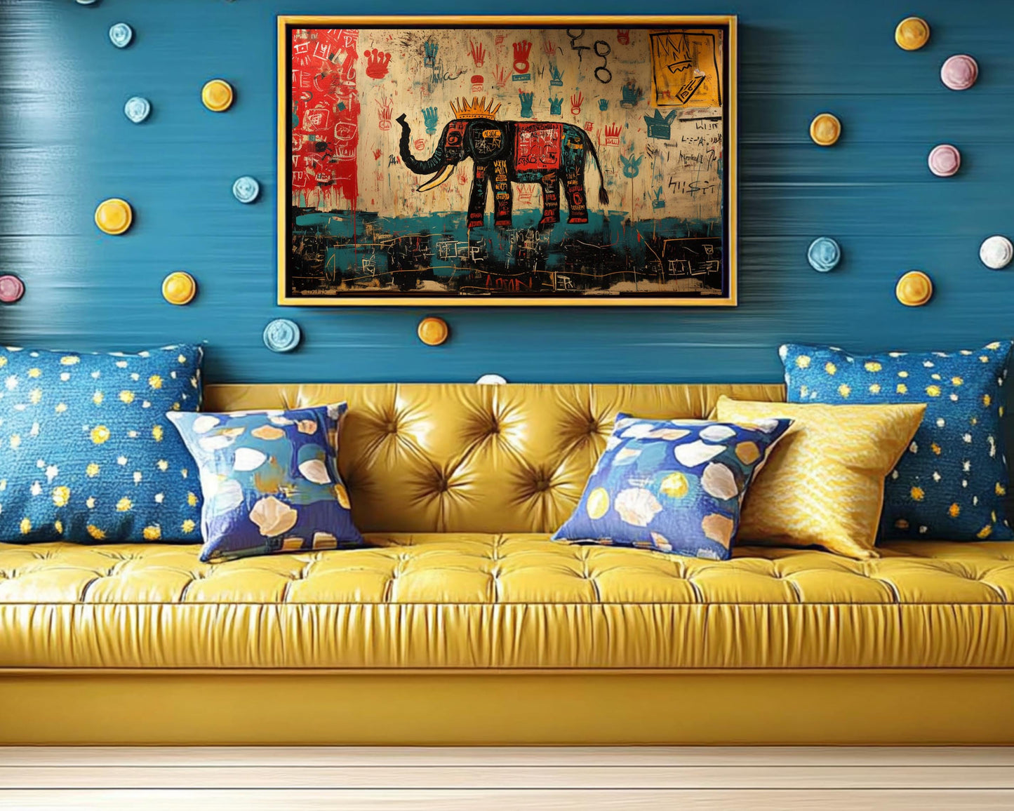 Abstract Elephant Canvas Print | Basquiat-Inspired Wall Art | Bold Cultural Decor