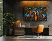 Black Giraffe Caribbean wall art canvas print with visible wall art format