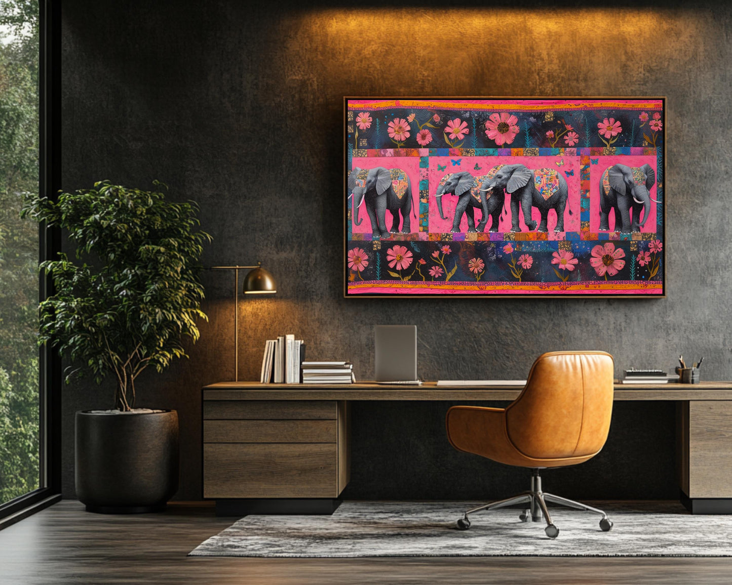 Elephants Canvas Print | Faith Ringgold-Inspired Art | Vibrant Pink Wildlife Decor