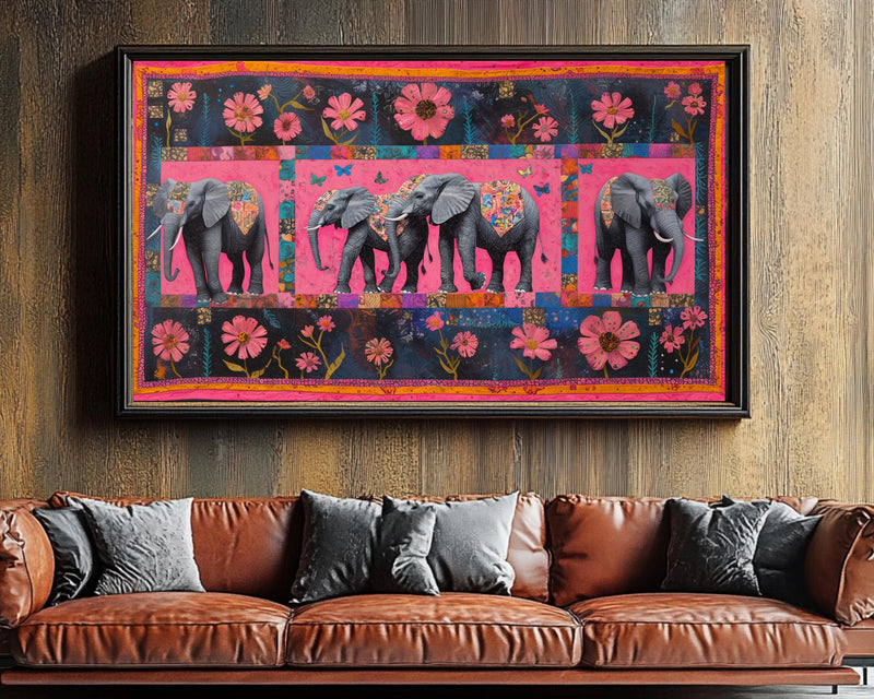 Faith Ringgold Inspired Elephant African American Wall Art Canvas