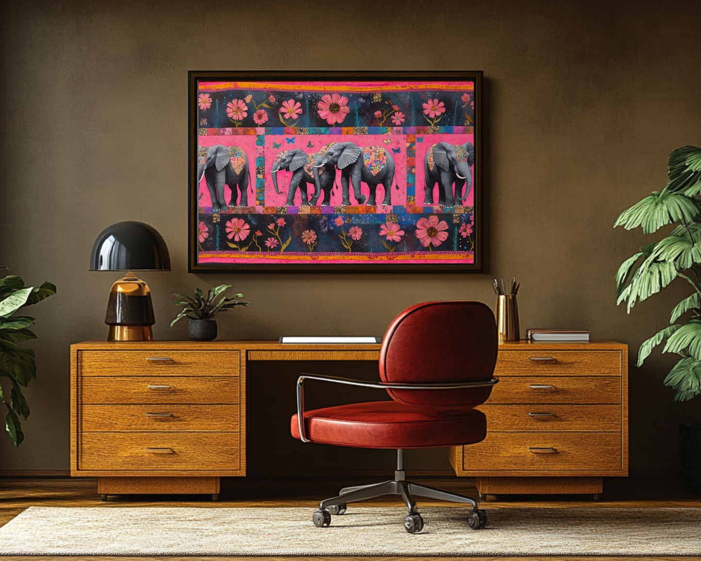 Elephants Canvas Print | Faith Ringgold-Inspired Art | Vibrant Pink Wildlife Decor