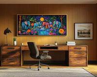 Colorful abstract painting featuring vibrant hues and dynamic shapes, perfect for african american wall art decor.
