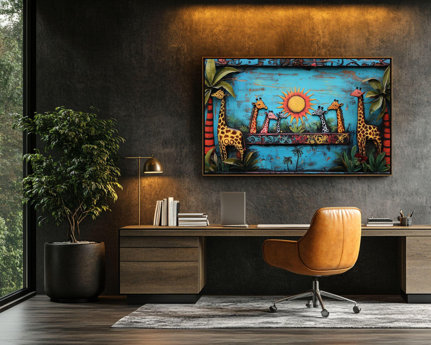 Colorful Giraffes Haitian Folk Art African American Wall Canvas