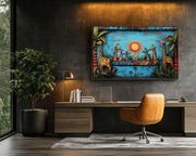 Colorful Giraffes Haitian Folk Caribbean wall art artwork view