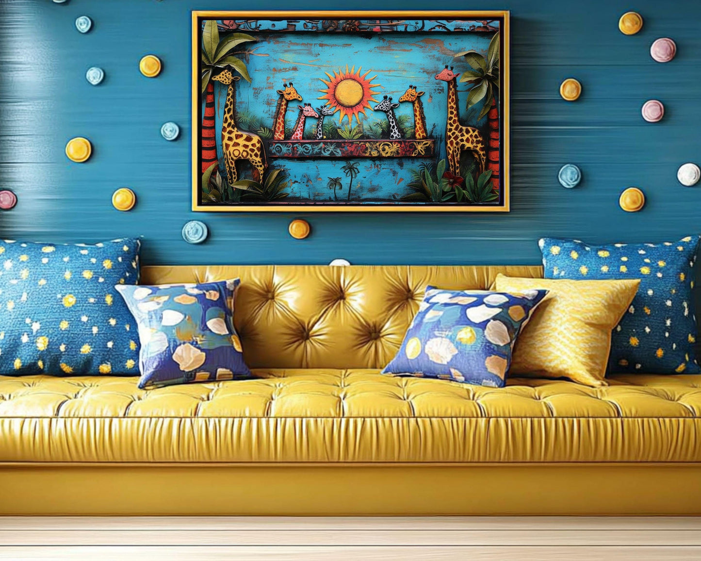 Colorful Giraffes Haitian Folk Art African American Wall Canvas