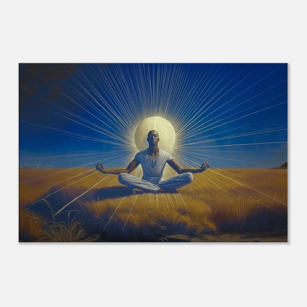 Spiritual Black Man Meditation Canvas Art - Moonlit Wall Decor for Living Room or Yoga Room - Peaceful Gift Idea