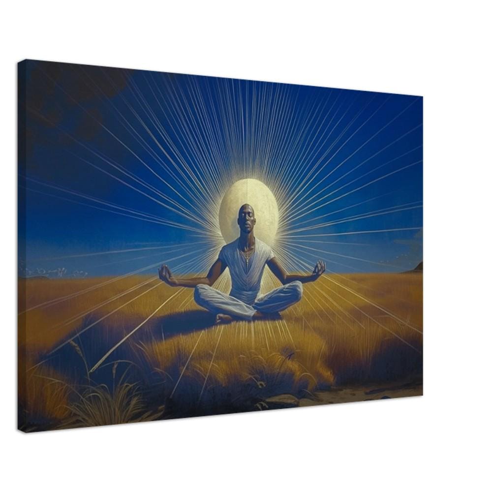 Spiritual Black Man Meditation Canvas Art - Moonlit Wall Decor for Living Room or Yoga Room - Peaceful Gift Idea