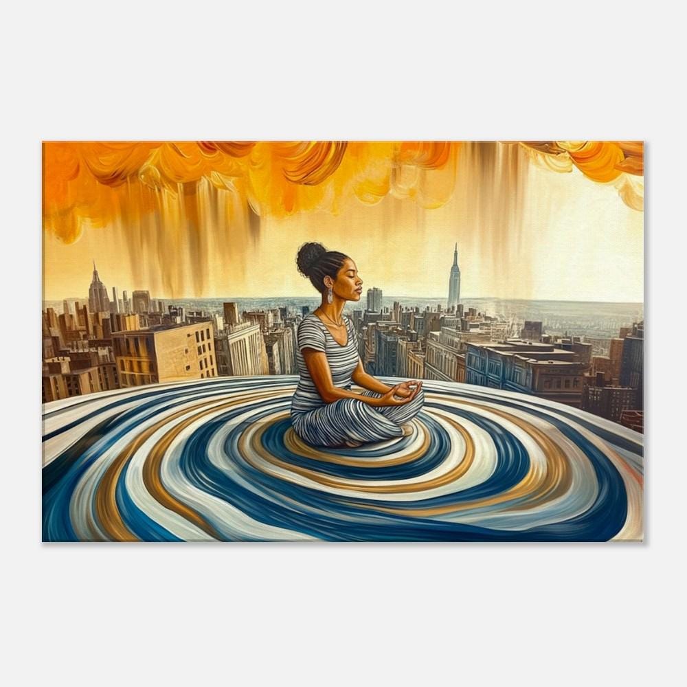 Urban Meditation Canvas Art - Black Woman Wall Decor for Office or Living Room - Modern Gift Idea