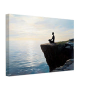 Meditative figure against an ocean sunset, vibrant canvas art showcasing African American wall art style.