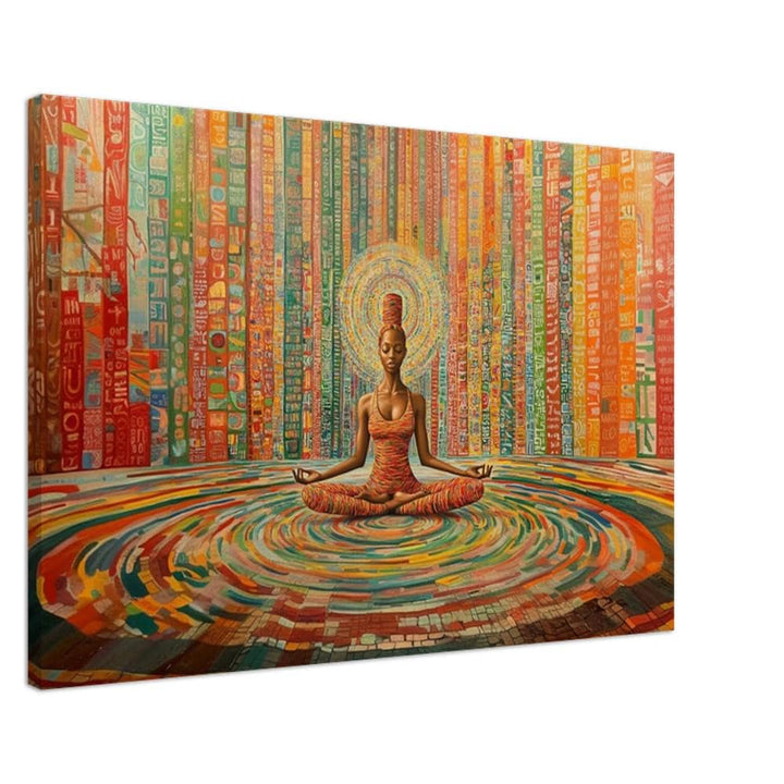 Colorful meditative black woman canvas art, showcasing vibrant hues and cultural expression as african american wall art.