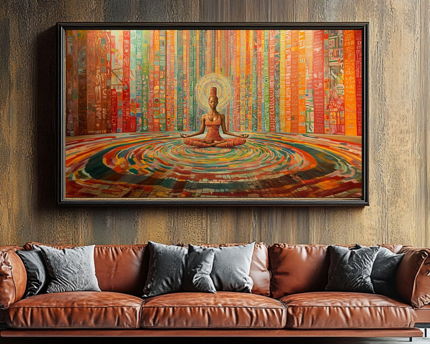 Vibrant Black Woman Meditation Canvas Art - Abstract Cultural Wall Decor for Living Room or Yoga Studio - Spiritual Gift Idea