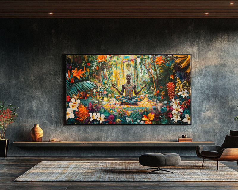 Meditative Black Man African American Tropical Wall Art Canvas